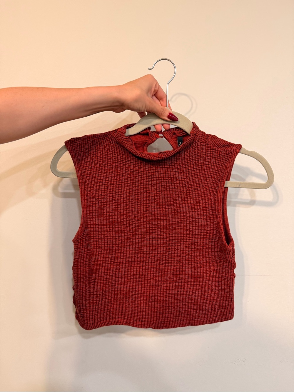 stradivarius Ribbed Mock Neck Crop Tank - Brick Red